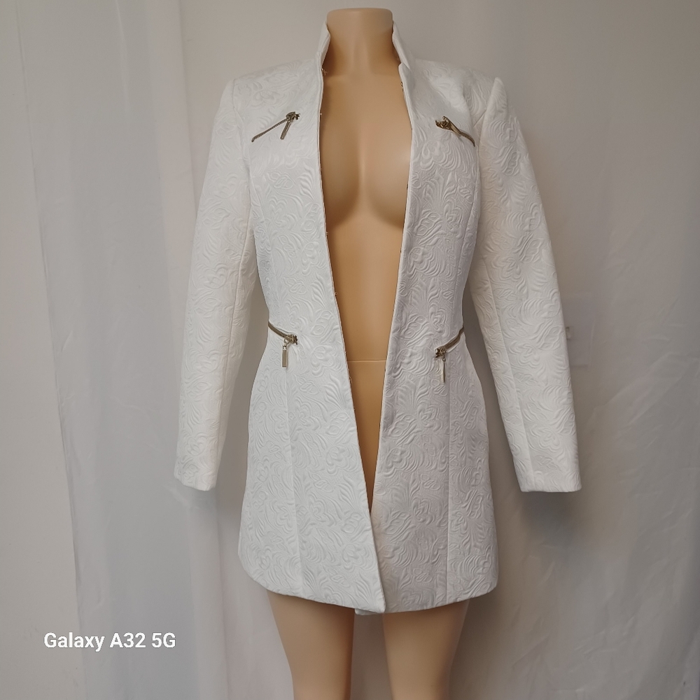 LG Lena Gabrille Ivory Jacquard Long Elegant White Women's SZ 4 Style Jacker Bla - Picture 14 of 15